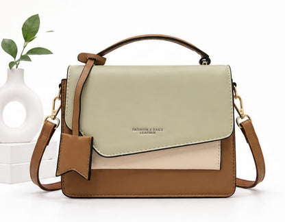 MODERN COLOR BLOCK TOP HANDLE CROSSBODY BAG