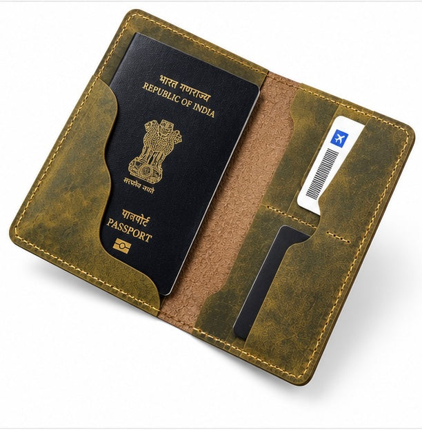 VINTAGE LEATHER PASSPORT HOLDER – OLIVE