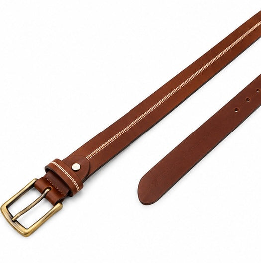 BROWN LEATHER BELT WITH GOLD BUCKLE