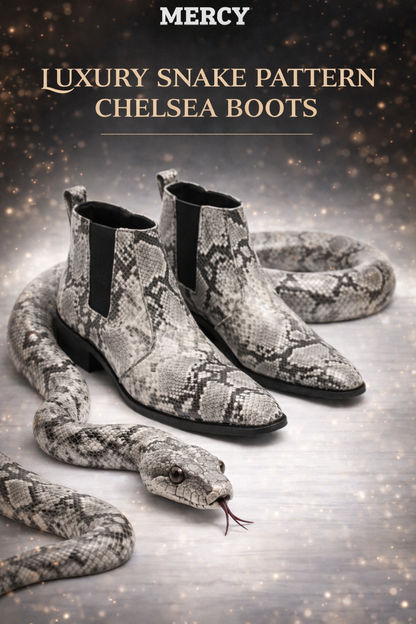 TAPPER NOSE SNAKE PATTERN LEATHER CHELSEA BOOTS