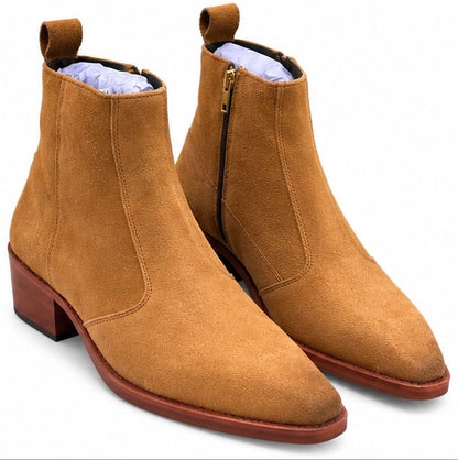 PREMIUM TAN SUEDE POINTED TOE CHELSEA BOOTS
