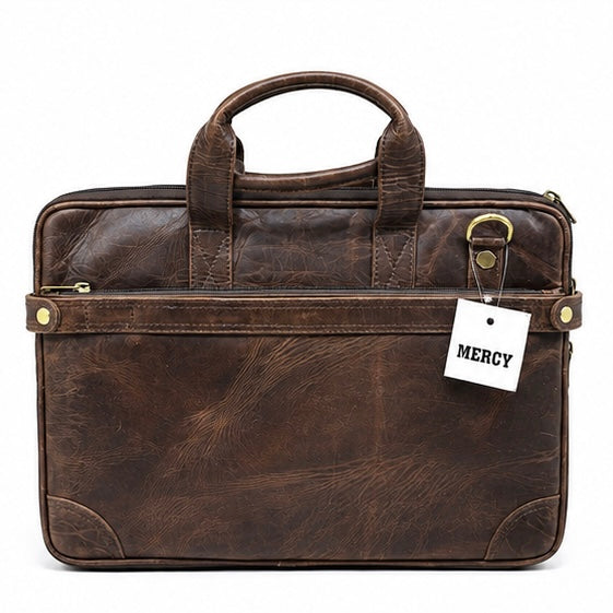 DARK BROWN VINTAGE LEATHER LAPTOP BRIEFCASE