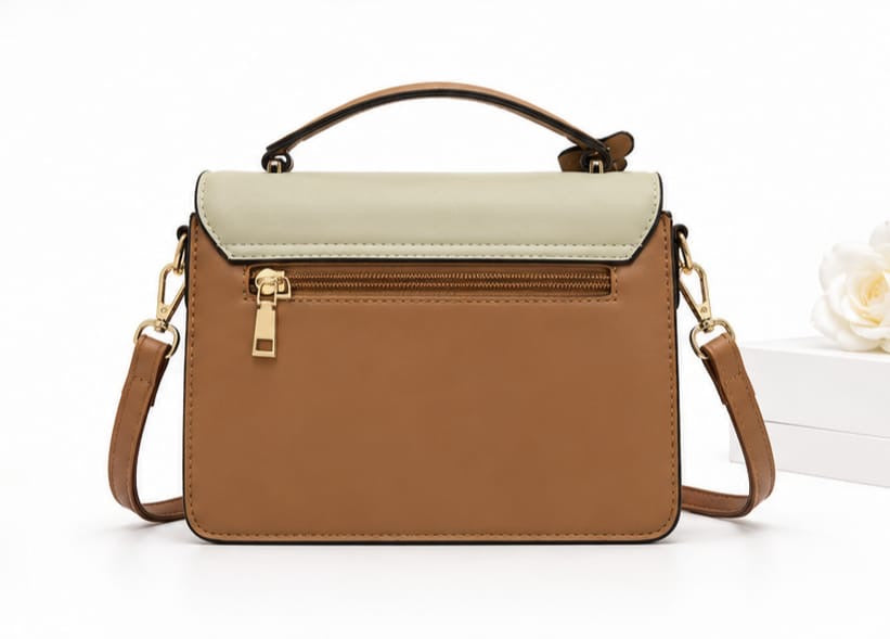MODERN COLOR BLOCK TOP HANDLE CROSSBODY BAG