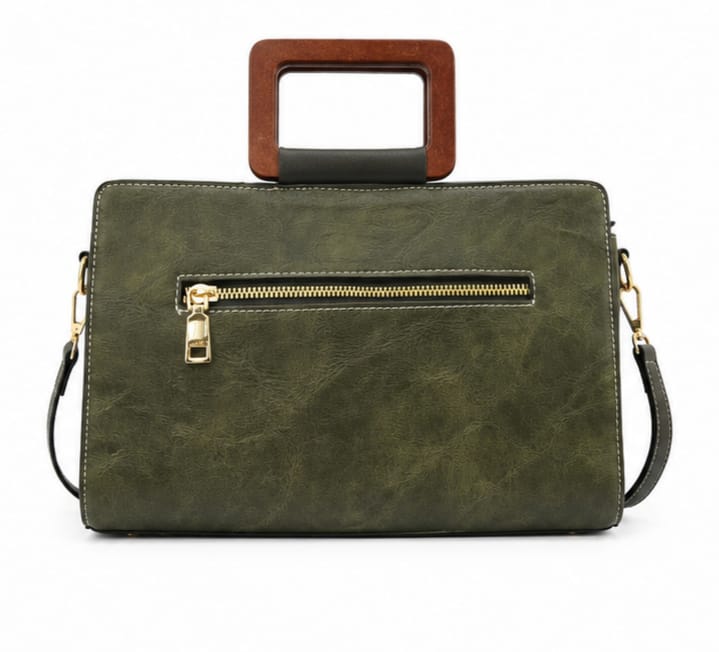 LUXURY FLORAL CRANE WOOD HANDLE SATCHEL BAG
