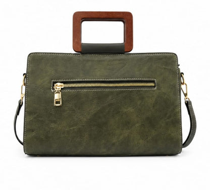 LUXURY FLORAL CRANE WOOD HANDLE SATCHEL BAG