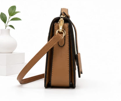 MODERN COLOR BLOCK TOP HANDLE CROSSBODY BAG
