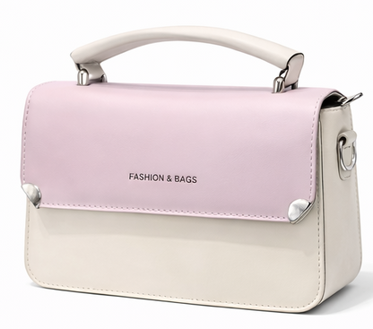 PASTEL PINK & CREAM TOP HANDLE HANDBAG WITH STRAP