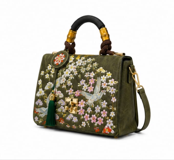 FLORAL ART PRINT TOP HANDLE HANDBAG