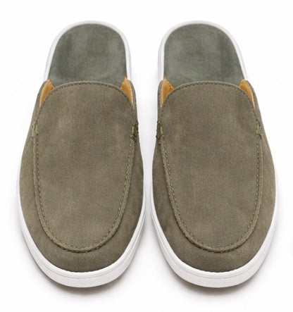 MEN'S GREY SUEDE SLIP-ON MULE LOAFERS – CASUAL COMFORT BACKLESS SHOES