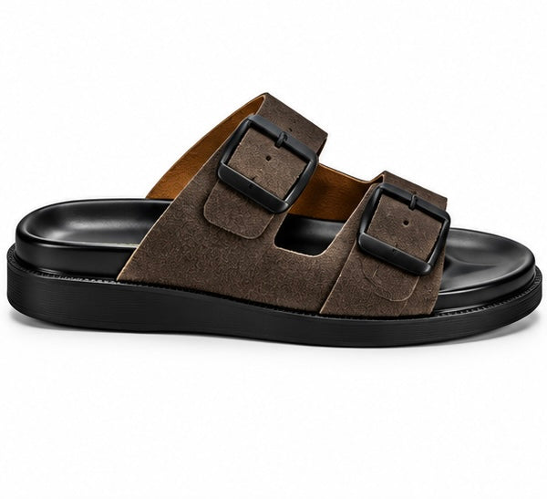 MEN’S DOUBLE-BUCKLE SLIDES – BROWN