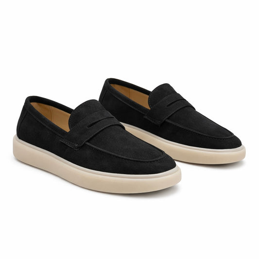 MEN PREMIUM SUEDE PENNY LOAFERS – BLACK