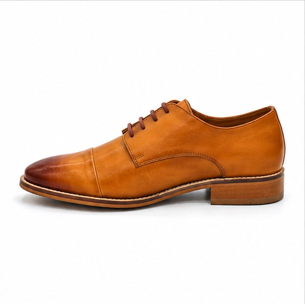 HAND-PAINTED TAN CAP TOE OXFORD SHOES FOR MEN – LUXURY FORMAL LEATHER DRESS SHOES