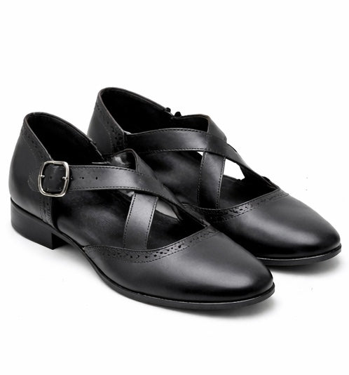MEN'S BLACK LEATHER T-STRAP FORMAL SHOES – CLASSIC BUCKLE DESIGN DRESS SHOES