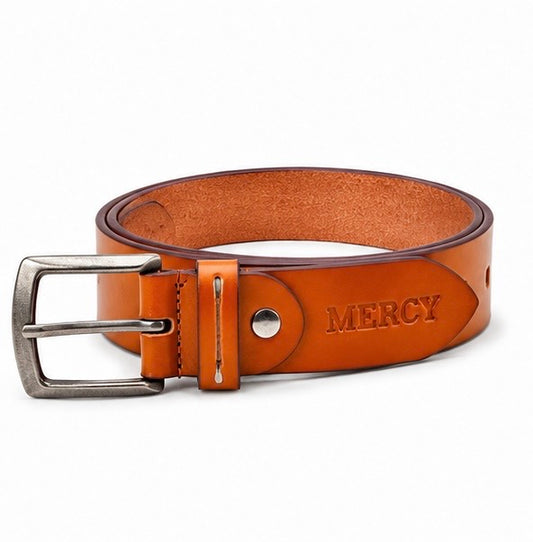 ORANGE LEATHER BELT WITH SILVER BUCKLE