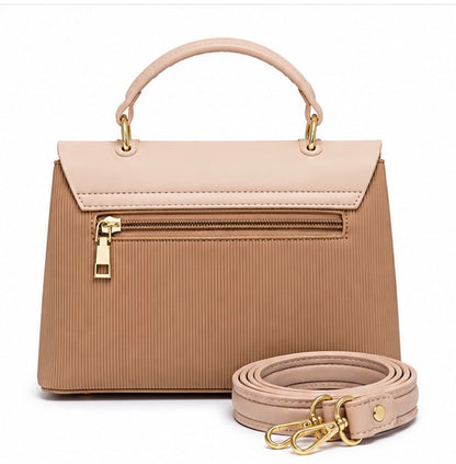 BLUSH PINK & TAUPE STRUCTURED HANDBAG WITH LB GOLD LOGO
