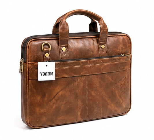 TAN BROWN LEATHER LAPTOP BRIEFCASE BAG