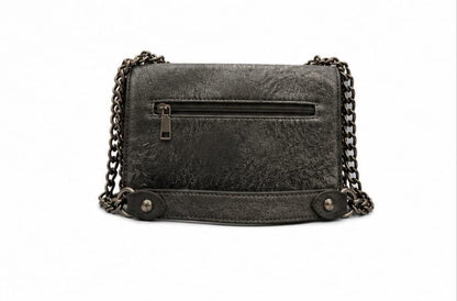 HANDCRAFTED EMBOSSED LEATHER CHAIN SHOULDER BAG BLACK