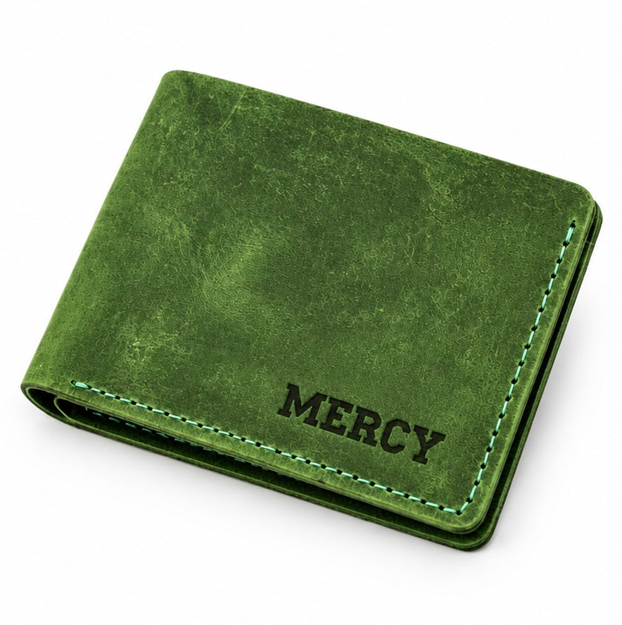 MERCY VINTAGE GREEN LEATHER BIFOLD WALLET