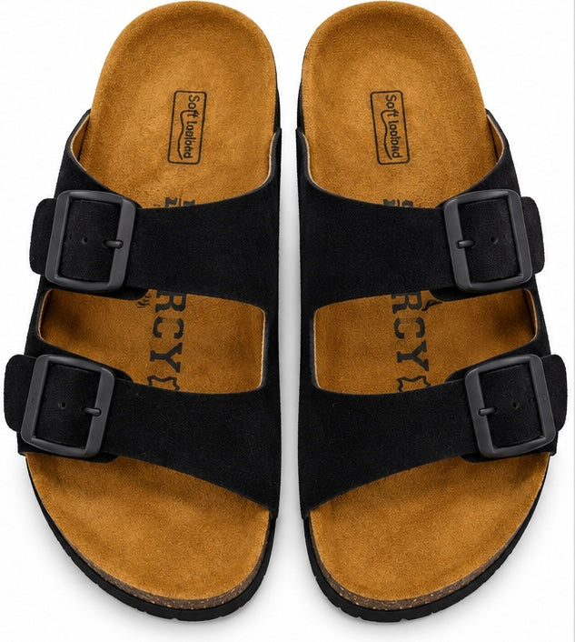MEN’S DOUBLE-BUCKLE COMFORT SANDALS – BLACK