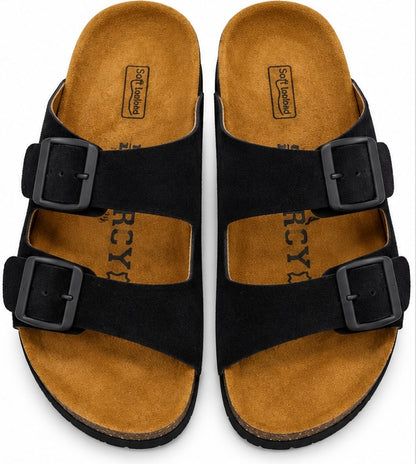MEN’S DOUBLE-BUCKLE COMFORT SANDALS – BLACK