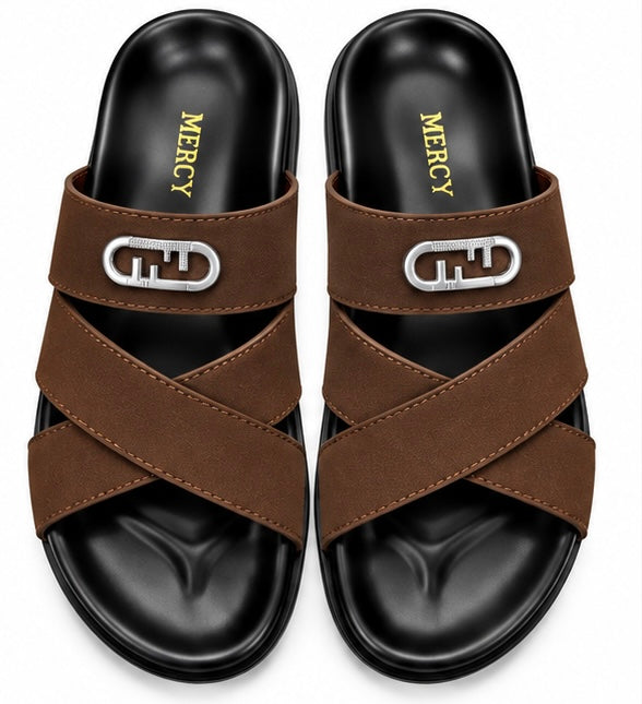 MEN’S CROSS-STRAP SLIDES – COFFEE