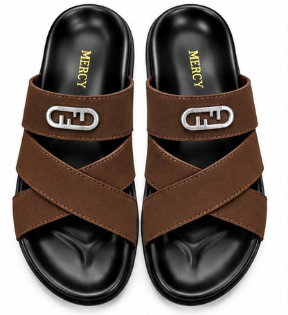 MEN’S CROSS-STRAP SLIDES – COFFEE