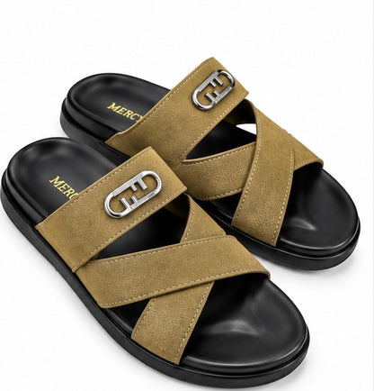 MEN’S CROSS-STRAP SLIDES