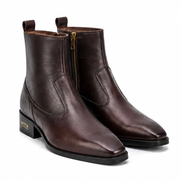 Dark Brown Premium Leather Zipper Ankle Boots For Men