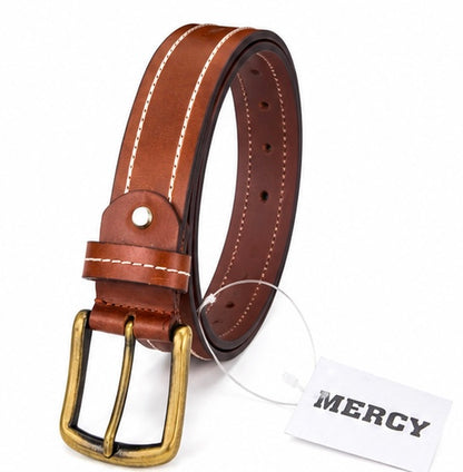 CLASSIC BROWN LEATHER BELT WITH DUAL STRIP