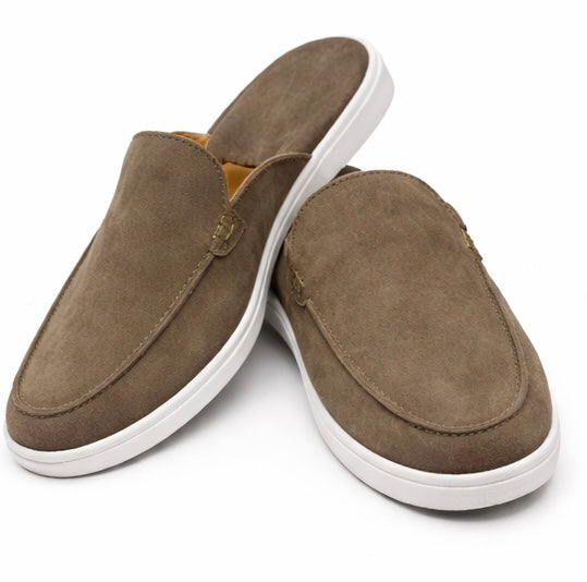 MEN'S BROWN SUEDE SLIP-ON MULE LOAFERS – CASUAL COMFORT FLAT SHOES