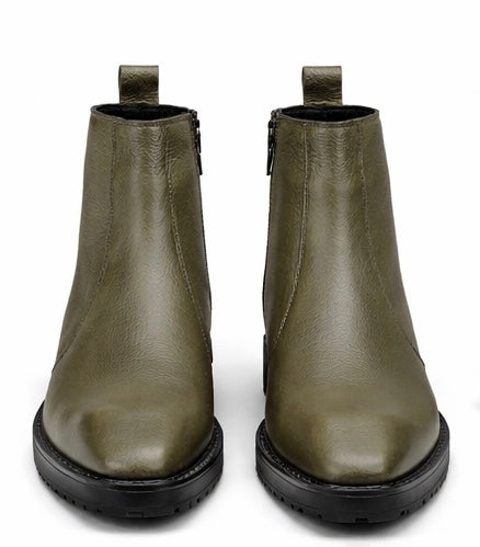 OLIVE GREEN LEATHER CHELEA BOOTS