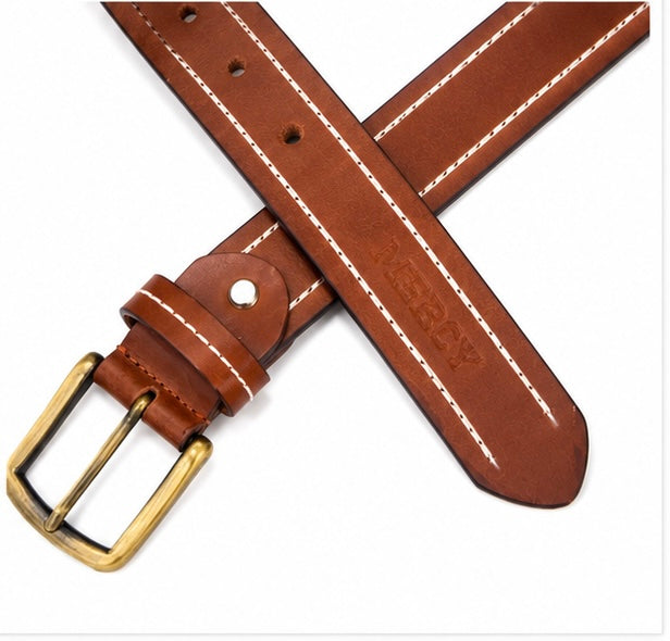 CLASSIC BROWN LEATHER BELT WITH DUAL STRIP