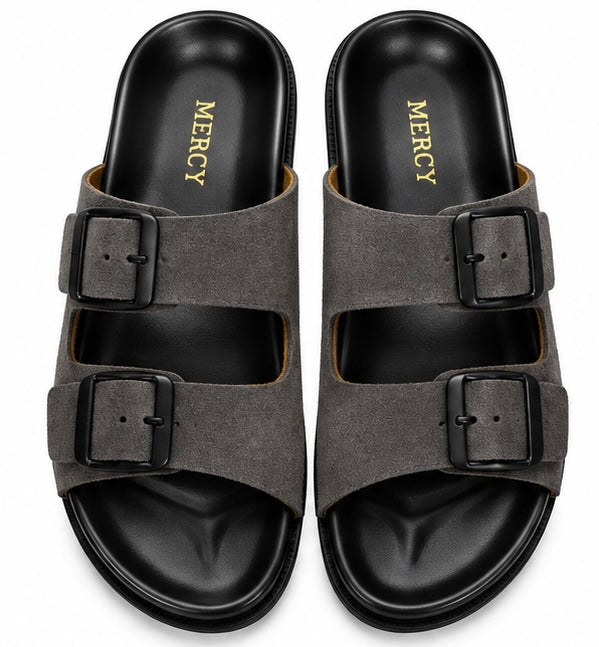 MEN’S DOUBLE-BUCKLE SLIDES – GREY