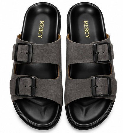 MEN’S DOUBLE-BUCKLE SLIDES – GREY