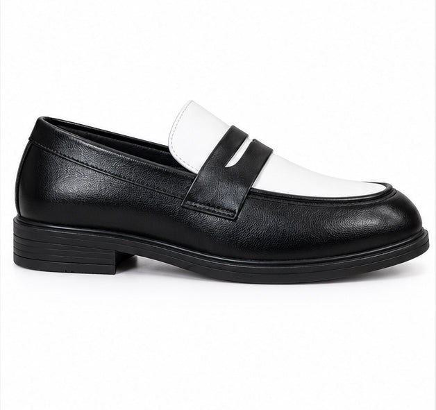 BLACK & WHITE TWO-TONE PENNY LOAFERS FOR MEN