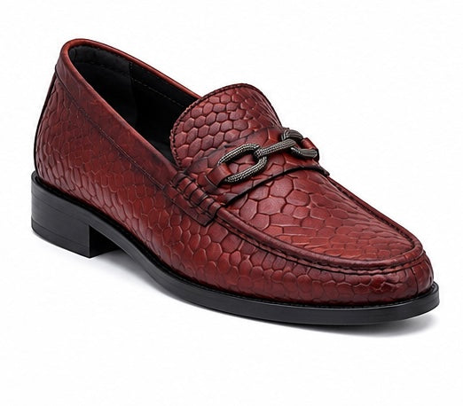 BURGUNDY TEXTURED METAL BIT LOAFERS