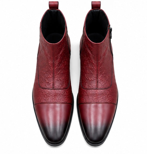 PREMIUM BURGUNDY EMBOSSED LEATHER POINTED TOE BOOTS