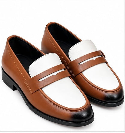 TAN & WHITE TWO-TONE PENNY LOAFERS FOR MEN