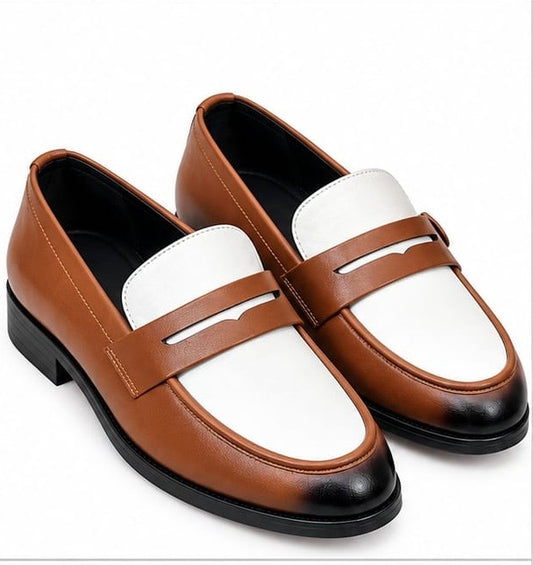 TAN & WHITE TWO-TONE PENNY LOAFERS FOR MEN