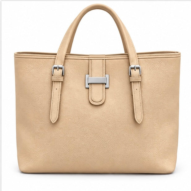 BEIGE STRUCTURED TOTE HANDBAG
