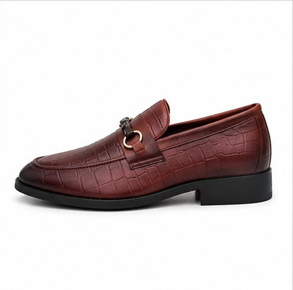 PREMIUM BURGUNDY CROCODILE EMBOSSED BIT LOAFERS FOR MEN – LUXURY FORMAL LEATHER DRESS SHOES