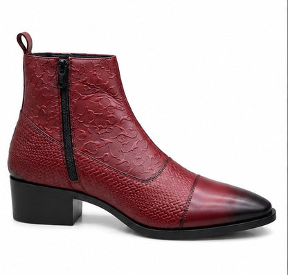 PREMIUM BURGUNDY EMBOSSED LEATHER POINTED TOE BOOTS