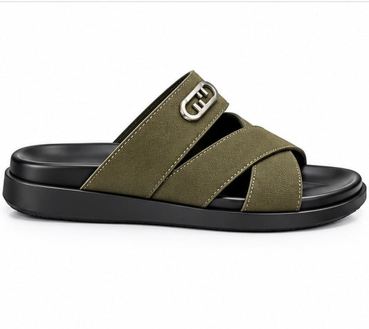 MEN’S CROSS-STRAP SLIDES – OLIVE