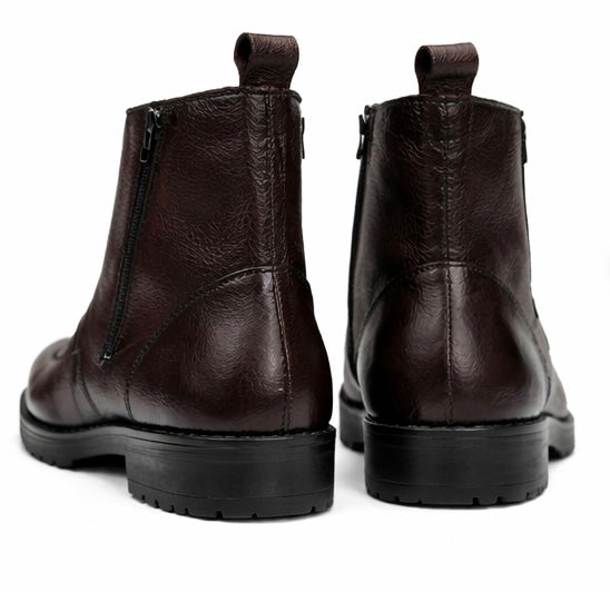 PREMIUM DARK BROWN TEXTURED LEATHER CHELSEA BOOTS WITH SIDE ZIP & DURABLE RUBBER SOLE