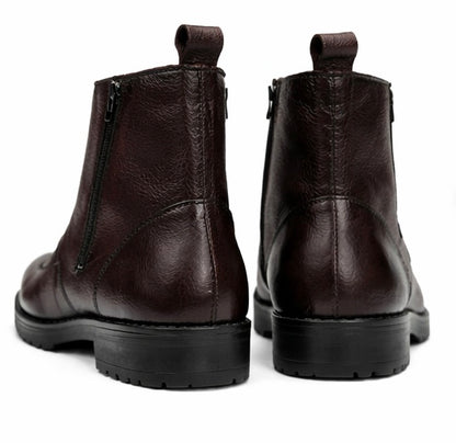 PREMIUM DARK BROWN TEXTURED LEATHER CHELSEA BOOTS WITH SIDE ZIP & DURABLE RUBBER SOLE