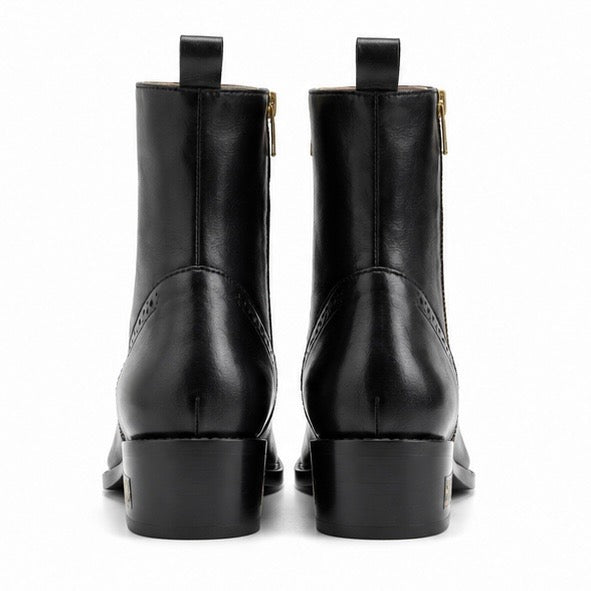 MEN’S PREMIUM BLACK BROGUE ZIP BOOTS – GENUINE LEATHER FORMAL ANKLE BOOTS