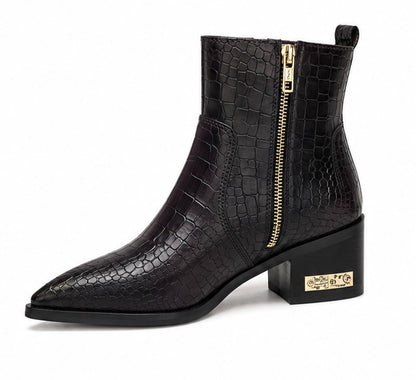CHOCOLATE BROWN CROCODILE EMBOSSED ANKLE BOOTS