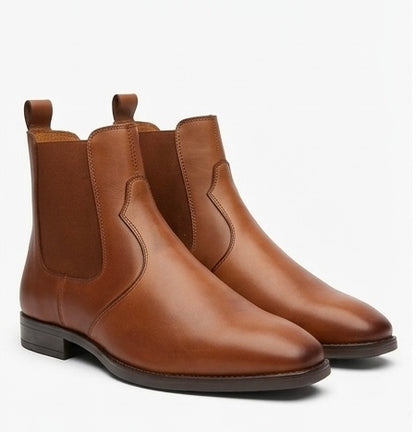 MEN’S CLASSIC TAN CHELSEA BOOTS – SMOOTH LEATHER FORMAL ANKLE BOOTS