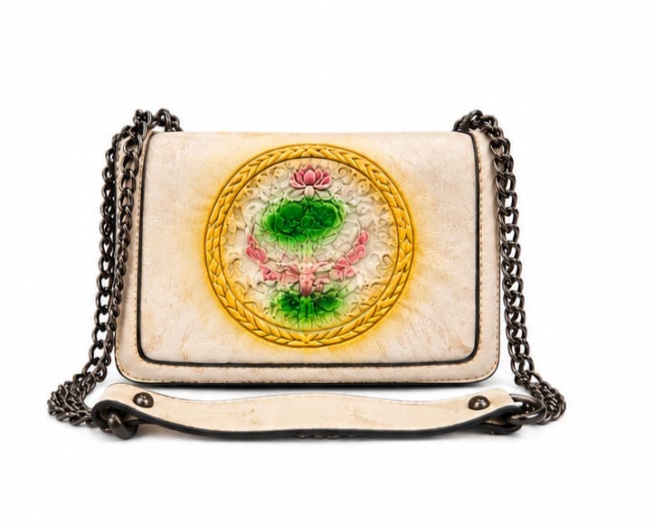 ELEGANT LOTUS EMBOSSED CHAIN CROSSBODY BAG