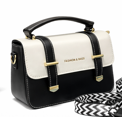 ELEGANT TWO-TONE STRUCTURED TOP HANDLE HANDBAG